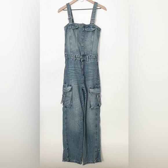ZARA NWT WOMAN TRF DENIM CARGO JUMPSUIT BLUE | 8197/238 293/015 - Picture 2 of 11